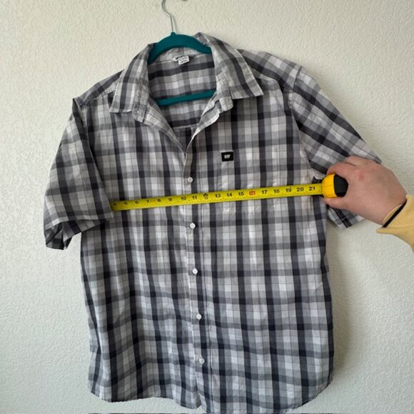 Caterpillar Mens Grey and White Plaid Button Up Tshirt size XL - Picture 4 of 6